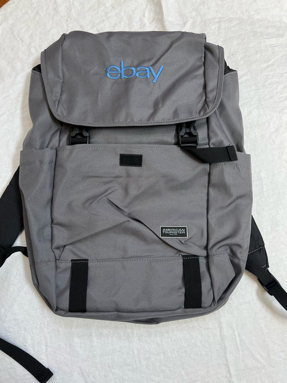 American Tourister EMBARK Computer Backpack "Ebay" Monogram NWT 18" Gray